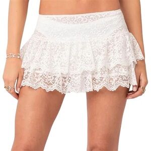 Edikted White Lace Mini Skirt